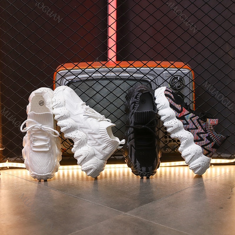 Sports Equipment For Running - Damskie masywne sneakersy, oddychające, dzianinowe, na